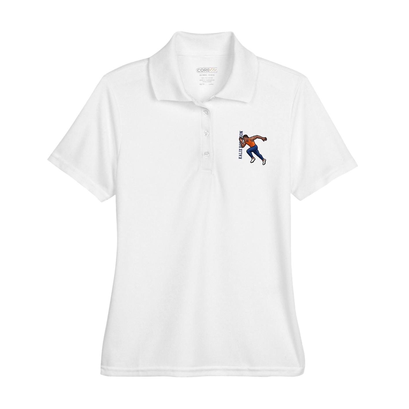 Womens Performance Polo — Name Vertical in White