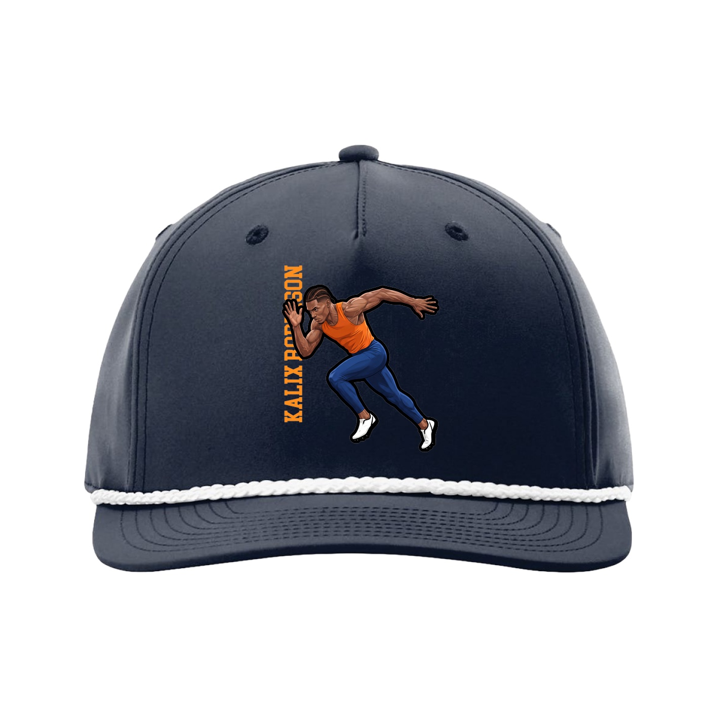 Five-Panel Classic Rope Cap — Name Vertical in Navy