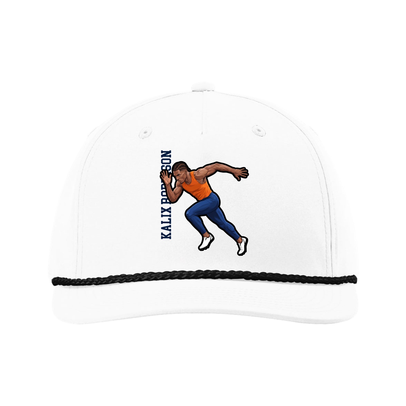 Five-Panel Classic Rope Cap — Name Vertical in White
