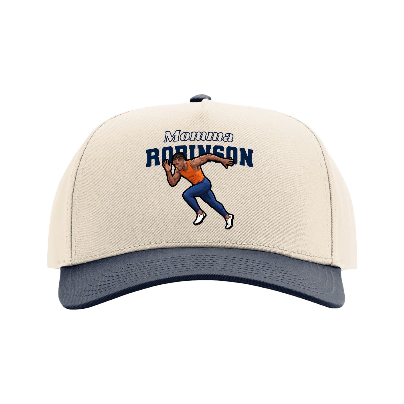 Full Fabric Five-Panel Champ Cap — Mothers Day Block in Cream/Navy