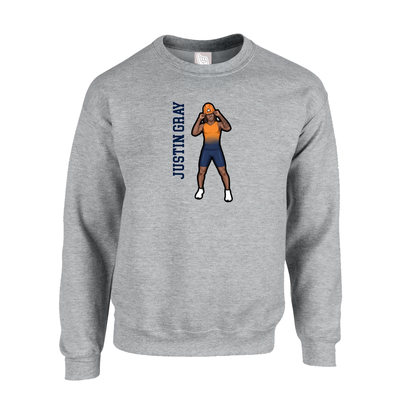 Fleece Crew — Name Vertical in Grey