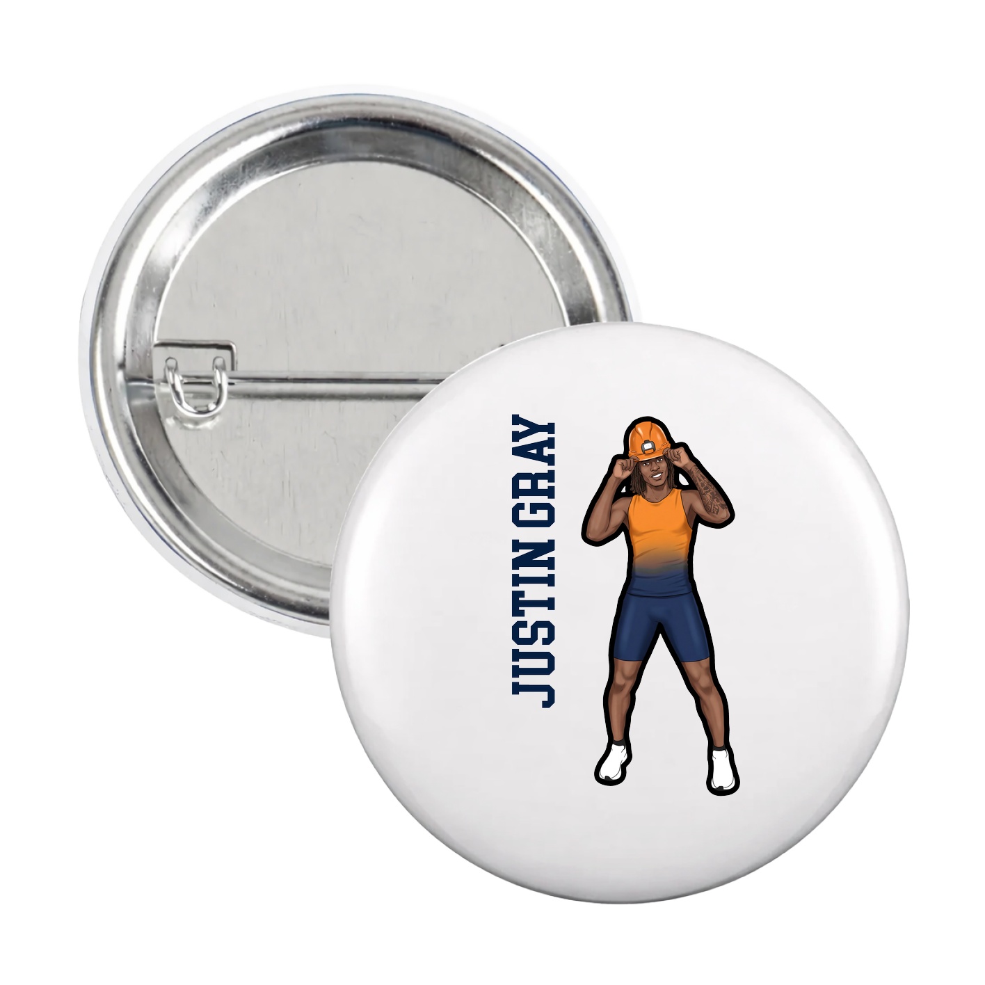 Game Day Button — Name Vertical in White