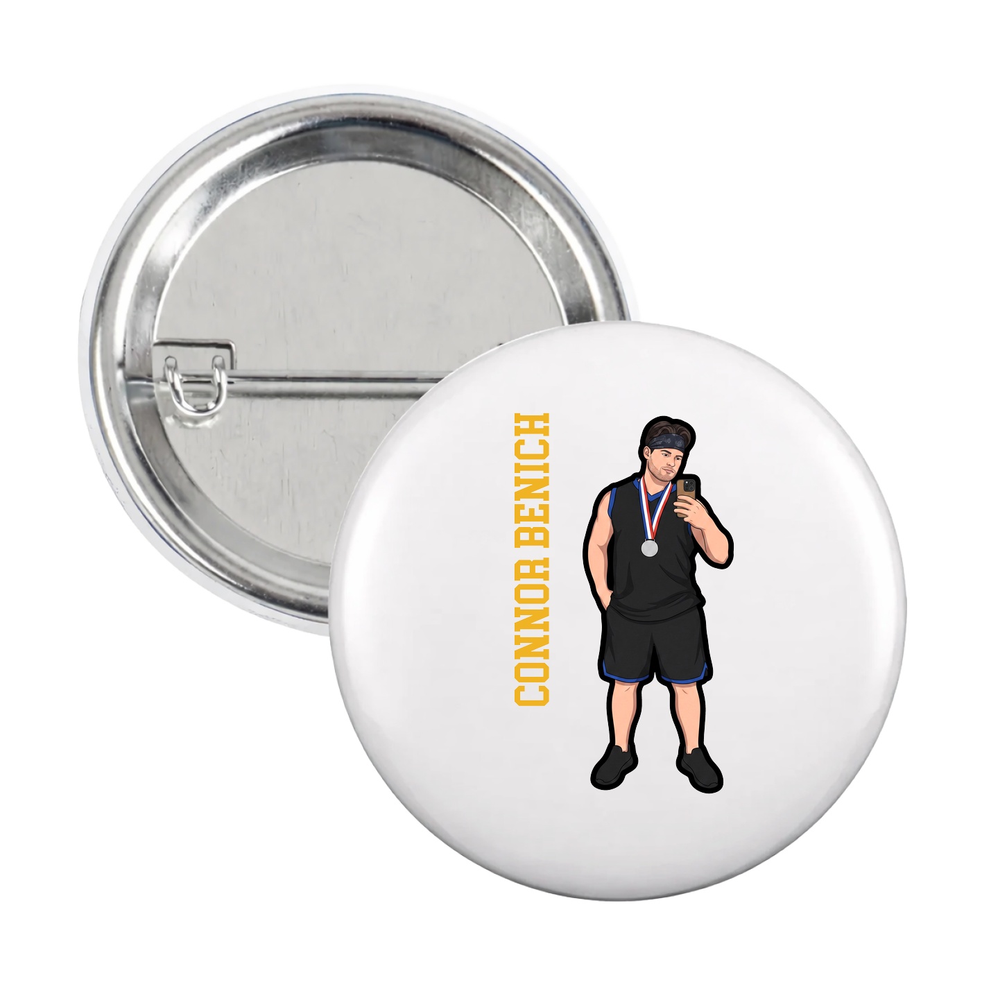 Game Day Button — Name Vertical in White