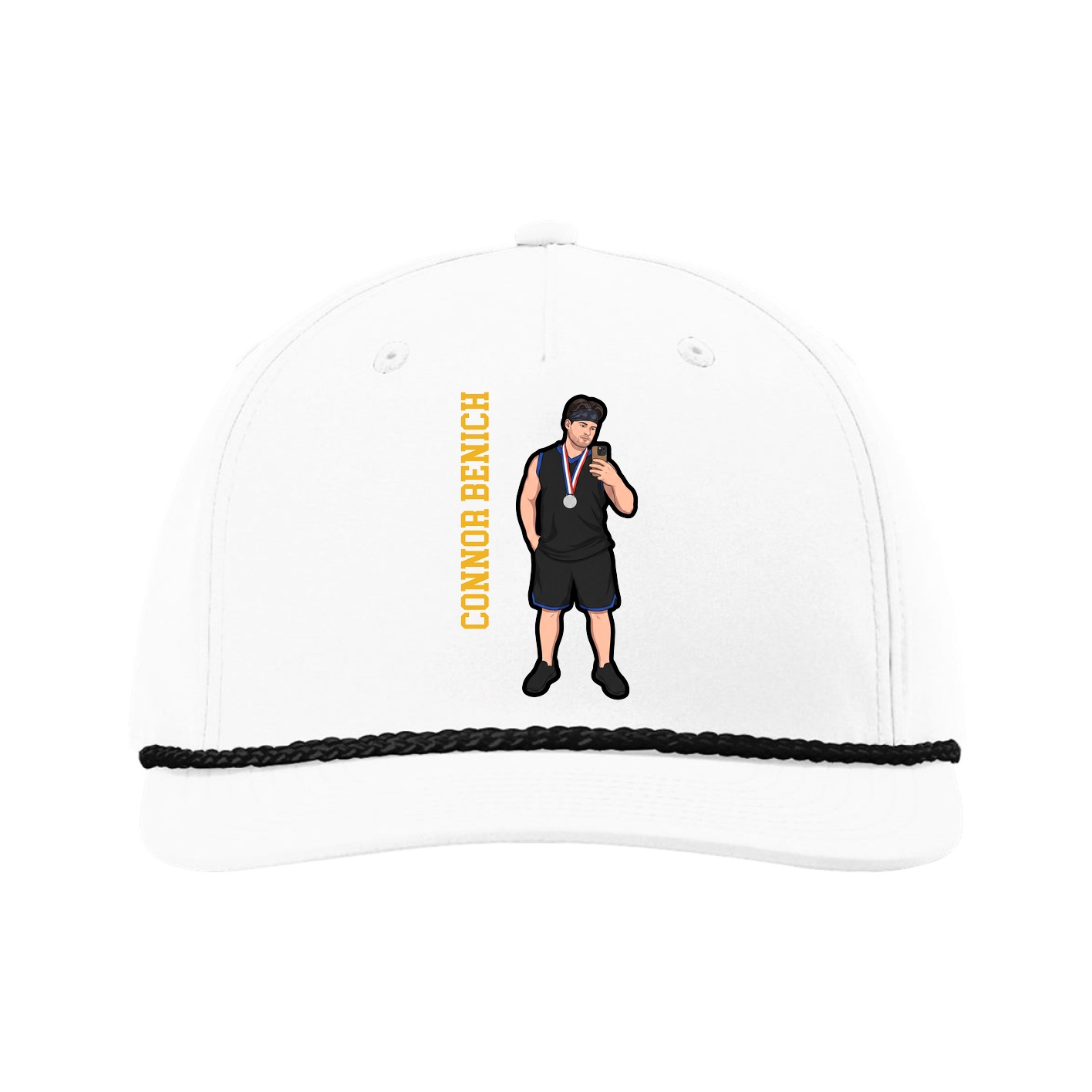 Five-Panel Classic Rope Cap — Name Vertical in White