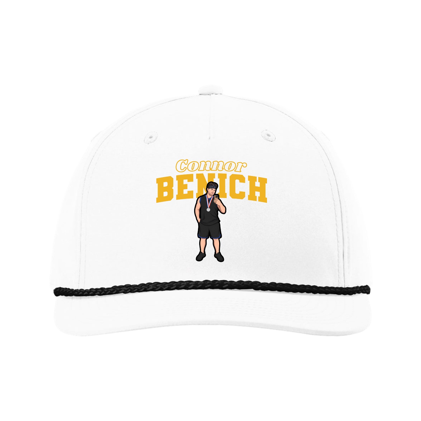 Five-Panel Classic Rope Cap — Name Arch in White