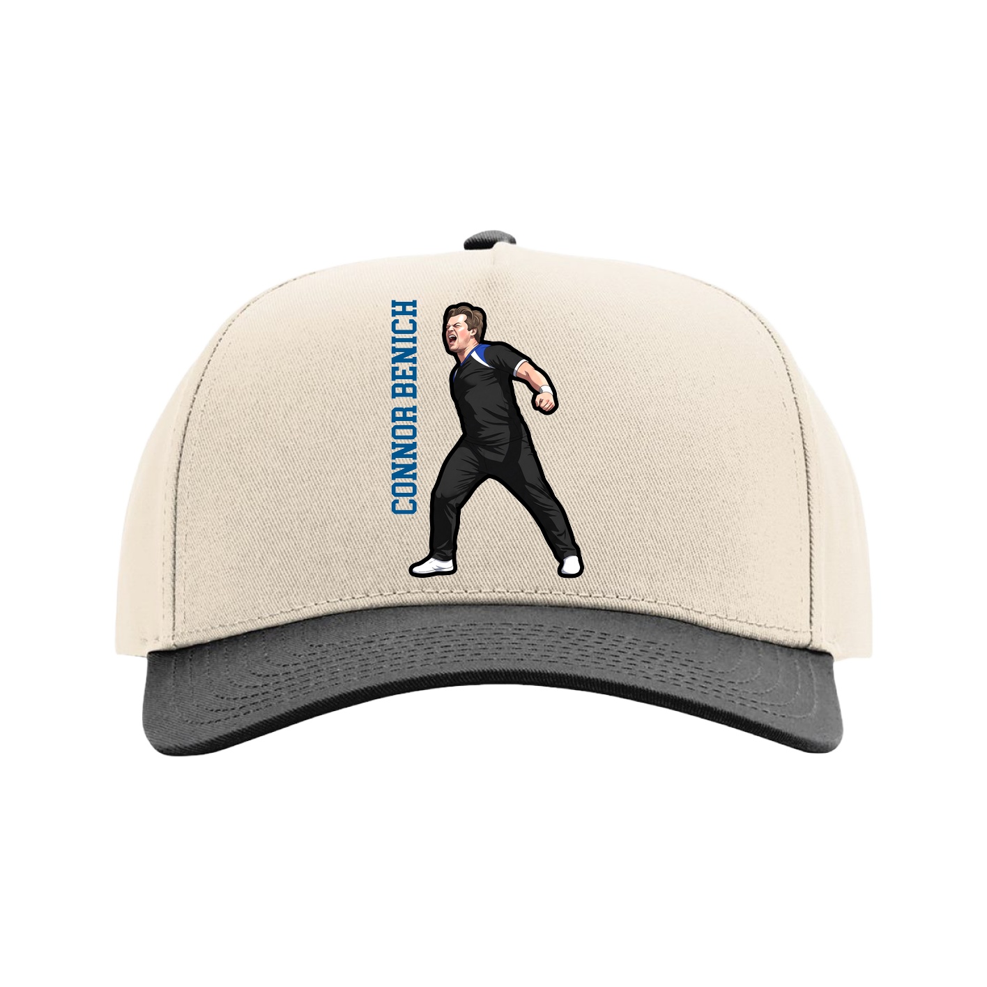 Full Fabric Five-Panel Champ Cap — Name Vertical in Cream/Black