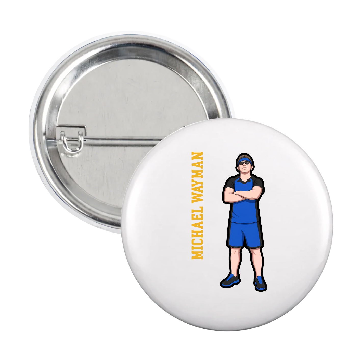 Game Day Button — Name Vertical in White