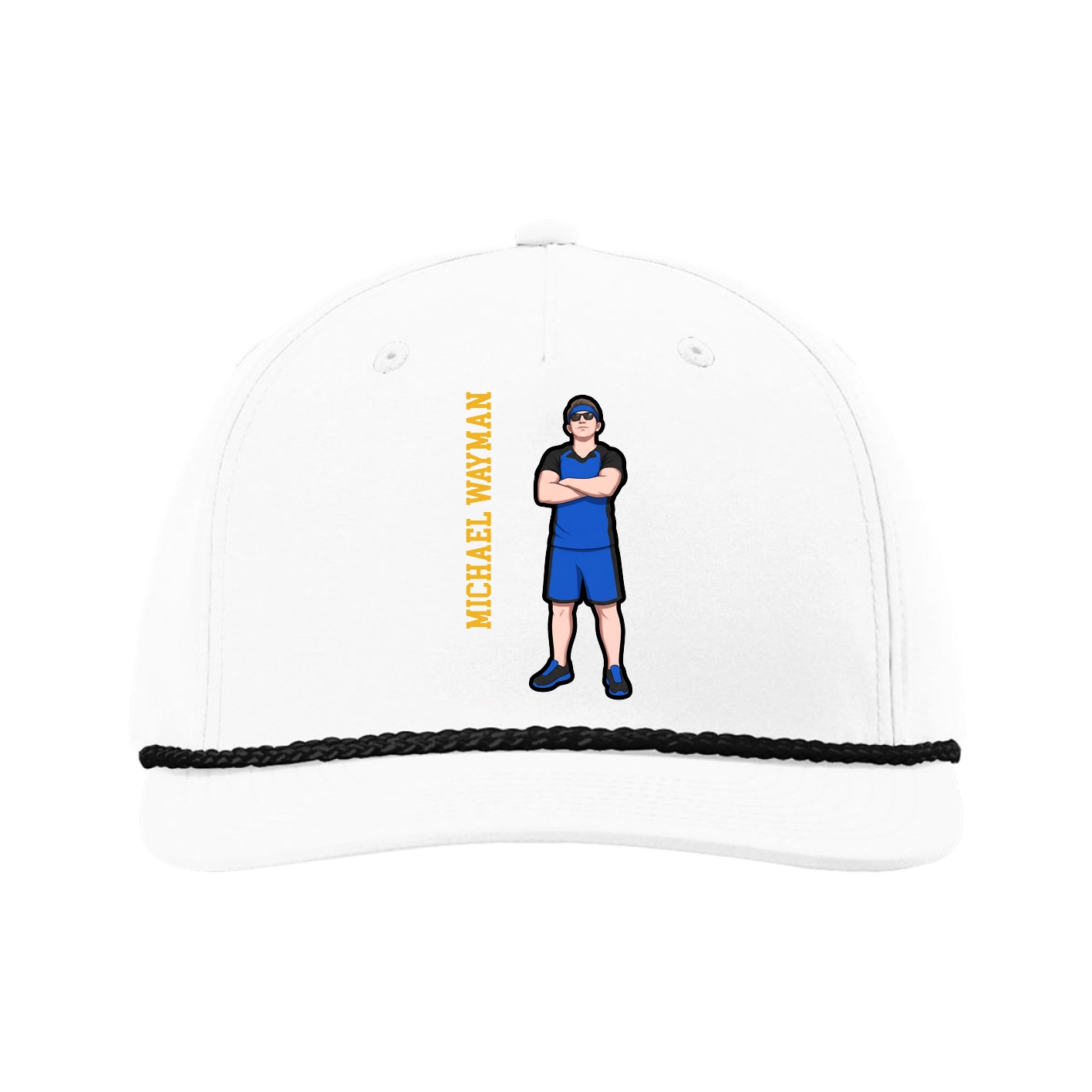 Five-Panel Classic Rope Cap — Name Vertical in White