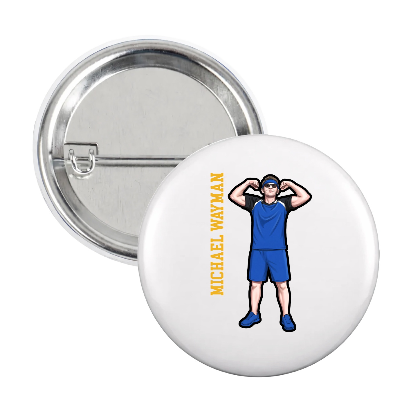 Game Day Button — Name Vertical in White