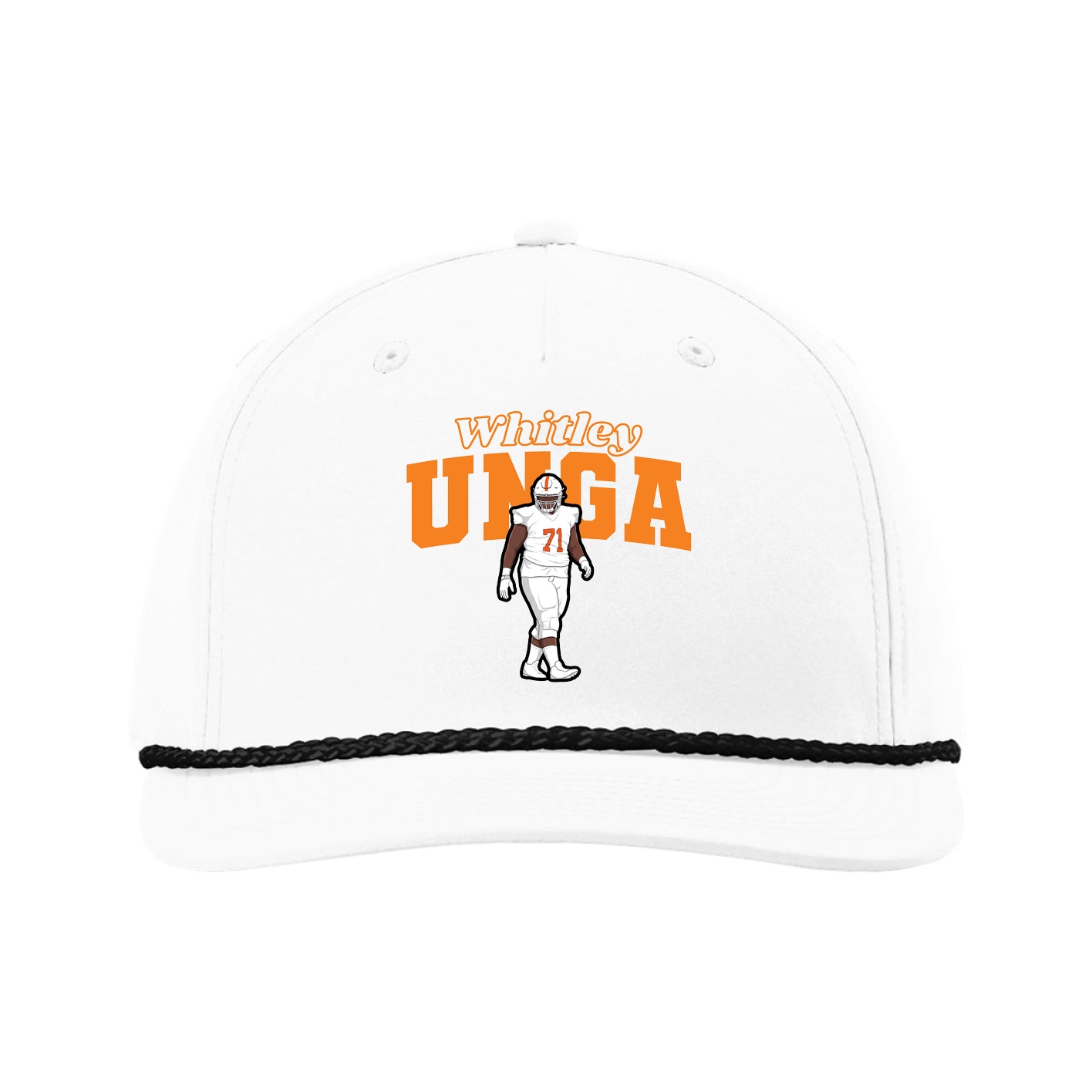 Five-Panel Classic Rope Cap — Name Arch in White