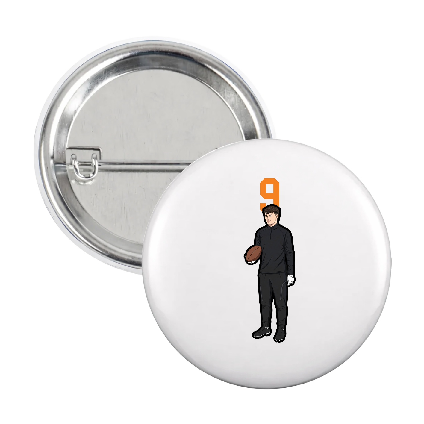 Game Day Button — Number Top in White