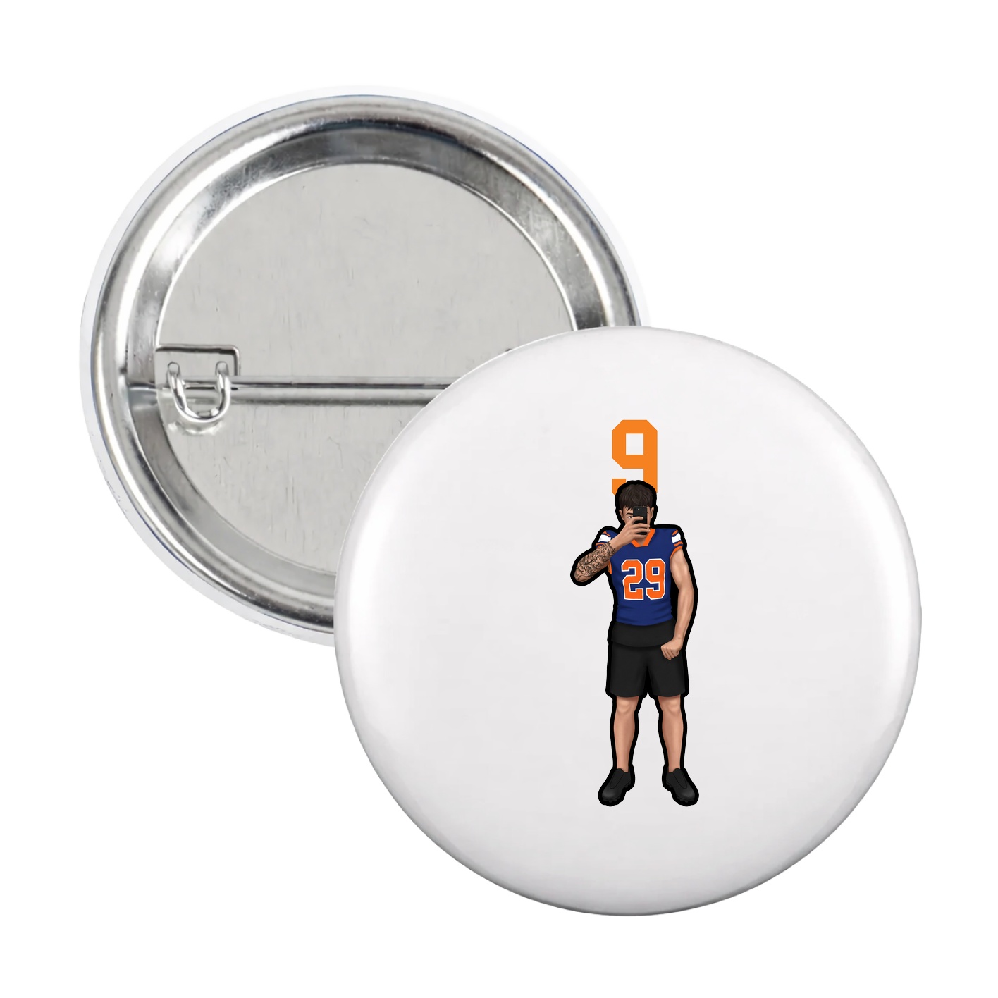 Game Day Button — Number Top in White