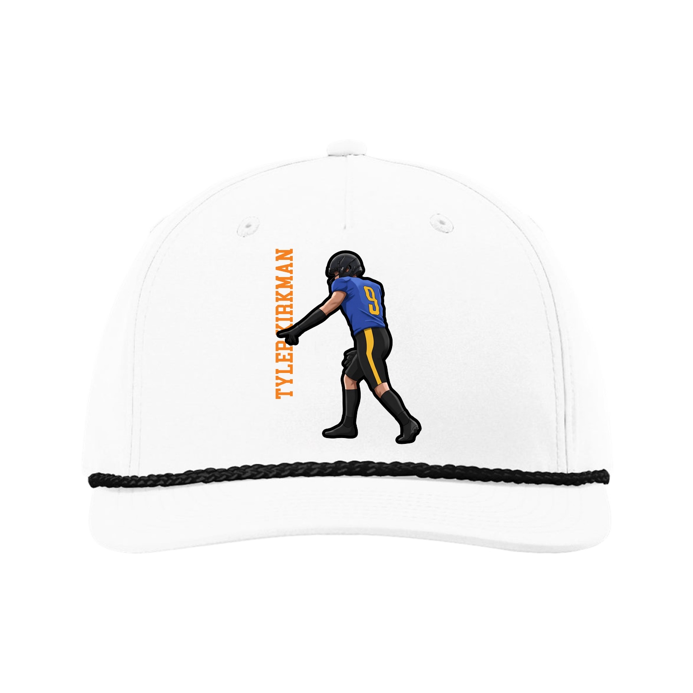 Five-Panel Classic Rope Cap — Name Vertical in White