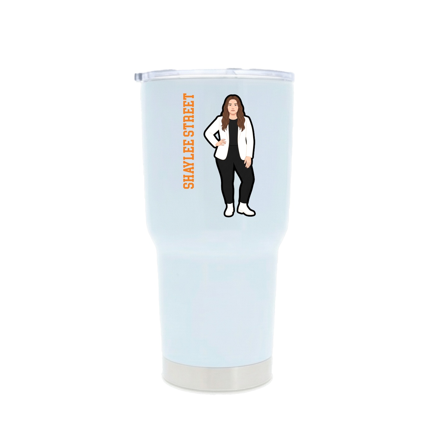 30oz Stainless Steel Tumbler — Name Vertical in White
