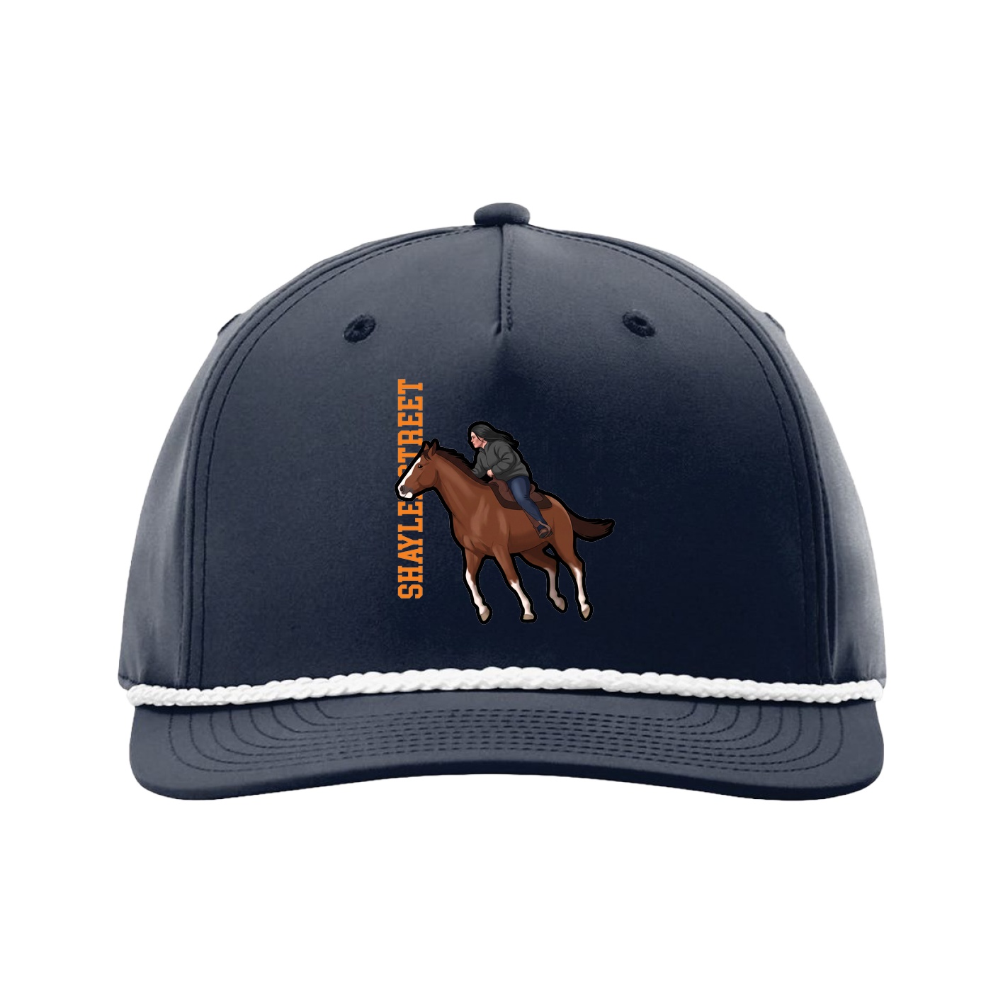 Five-Panel Classic Rope Cap — Name Vertical in Navy