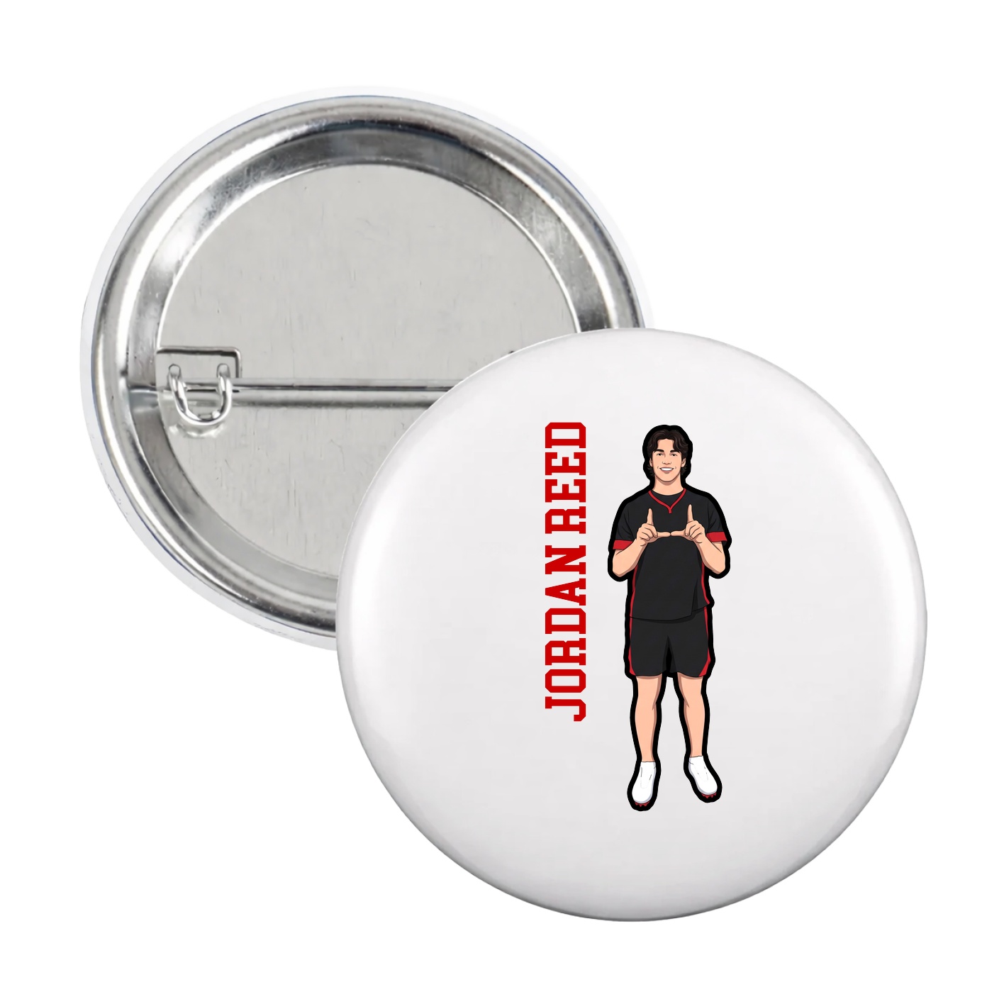 Game Day Button — Name Vertical in White