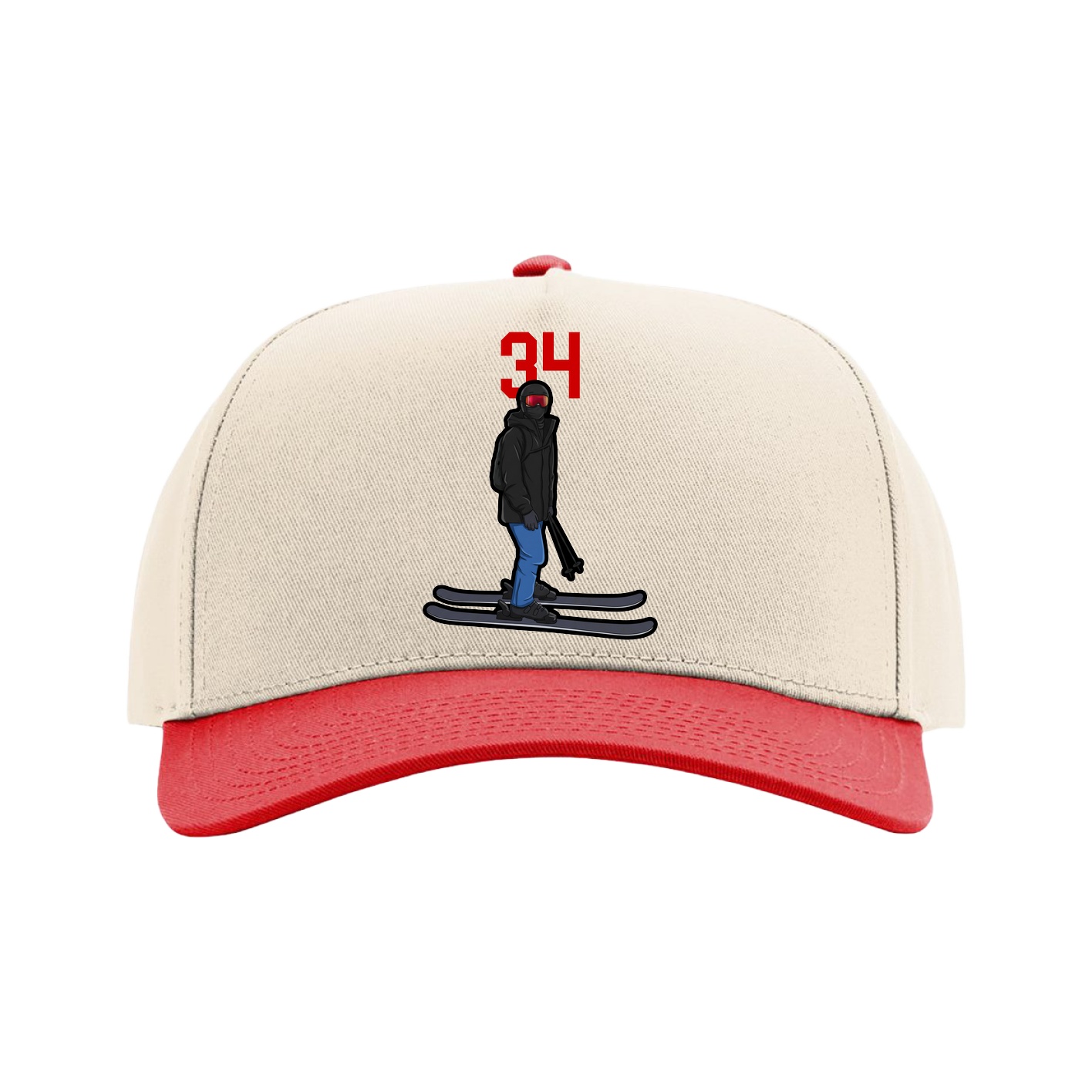 Full Fabric Five-Panel Champ Cap — Number Top in Cream/Red