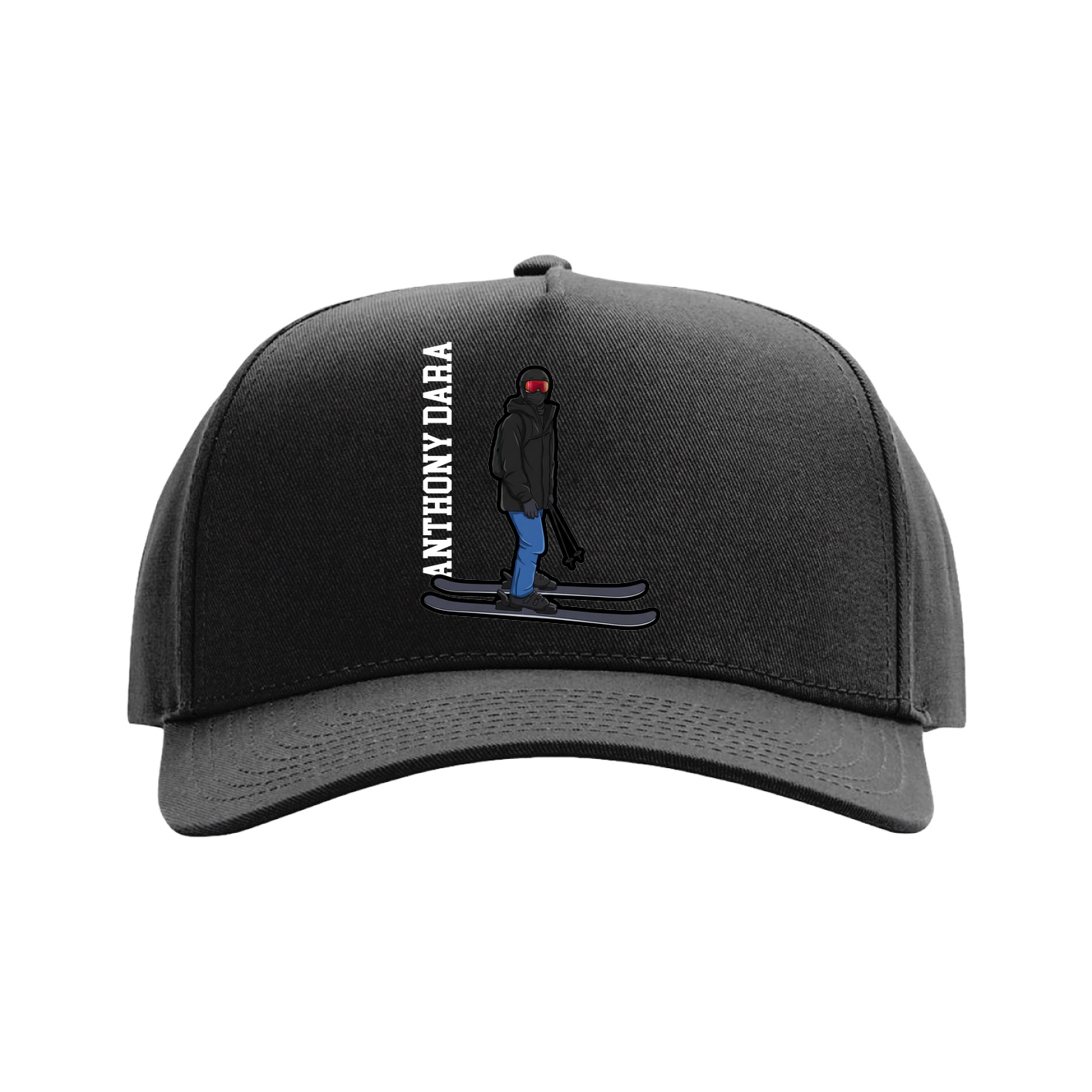 Full Fabric Five-Panel Champ Cap — Name Vertical in Black