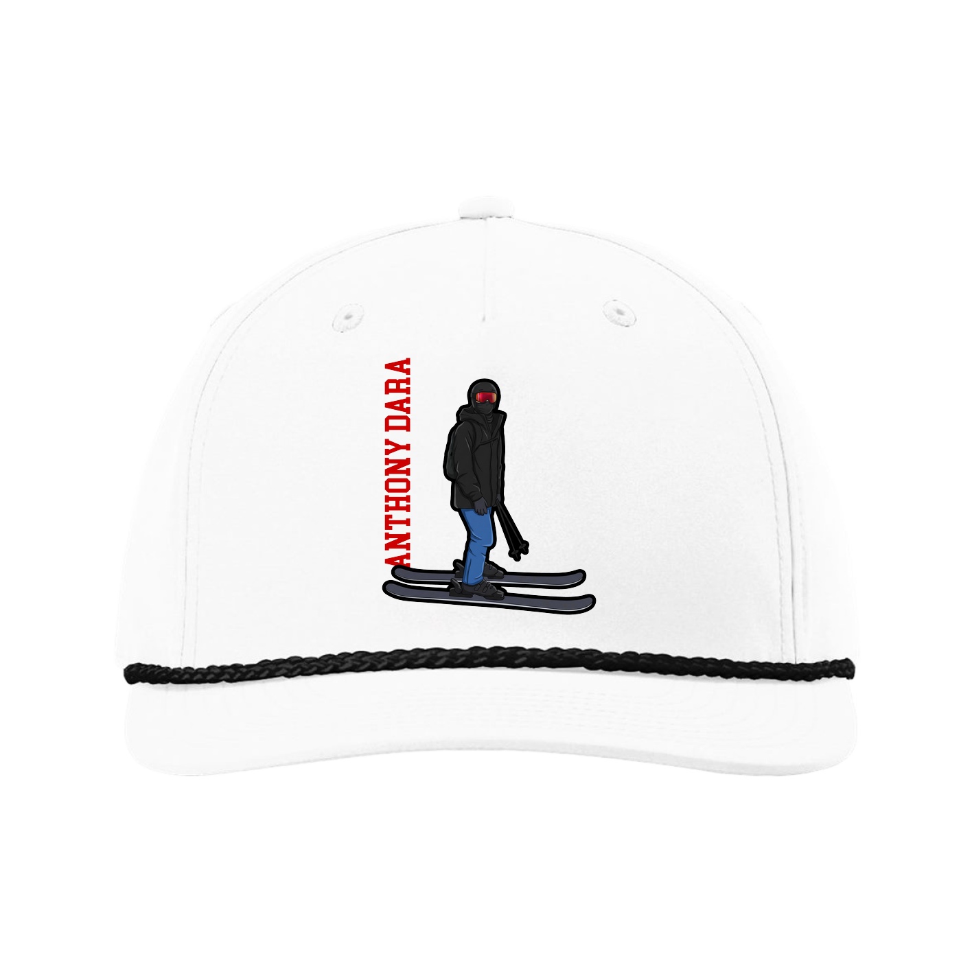 Five-Panel Classic Rope Cap — Name Vertical in White