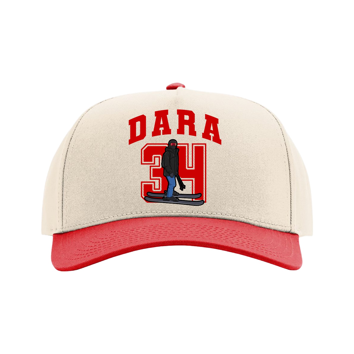 Full Fabric Five-Panel Champ Cap — Number in Cream/Red