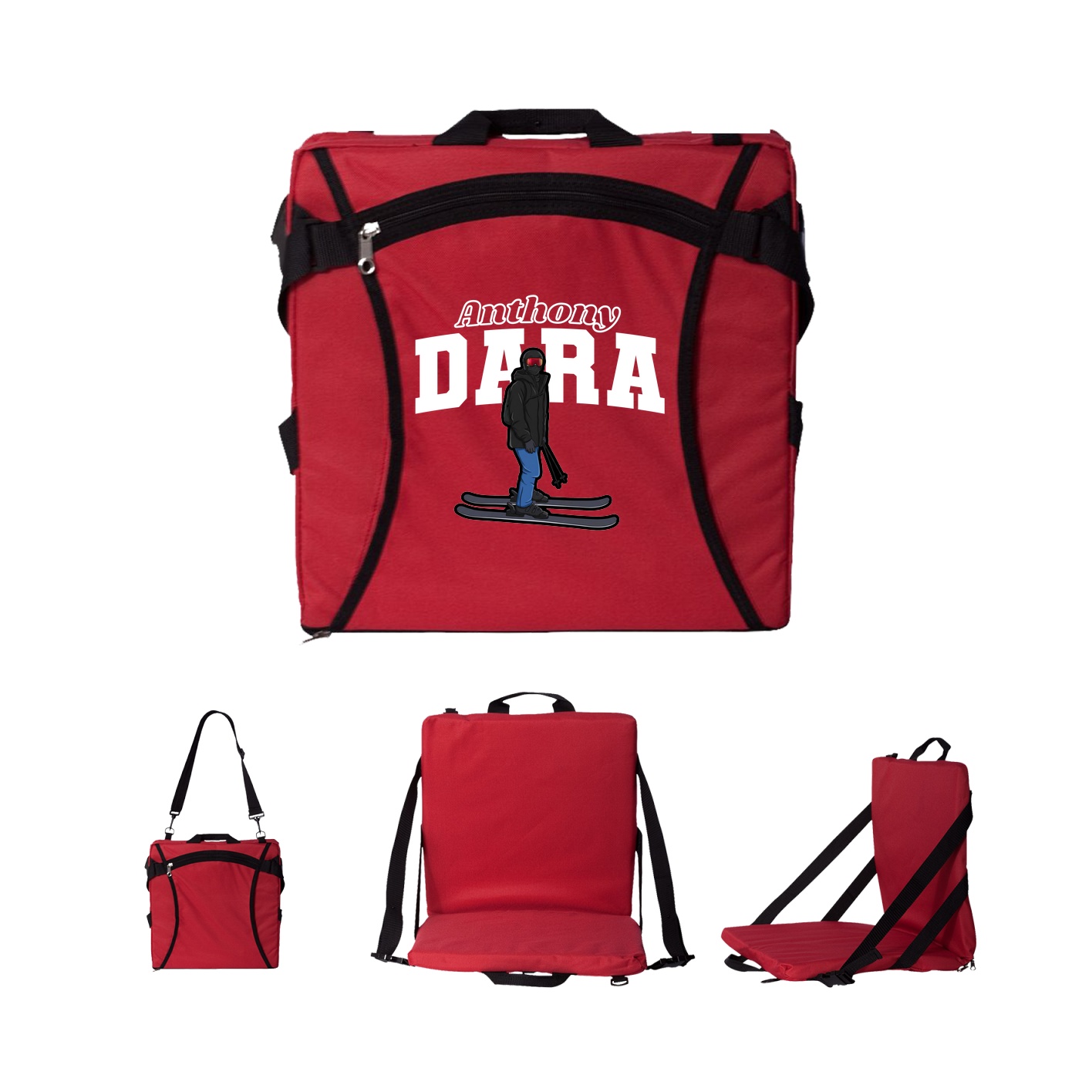 Folding Stadium Seat — Name Arch in Red