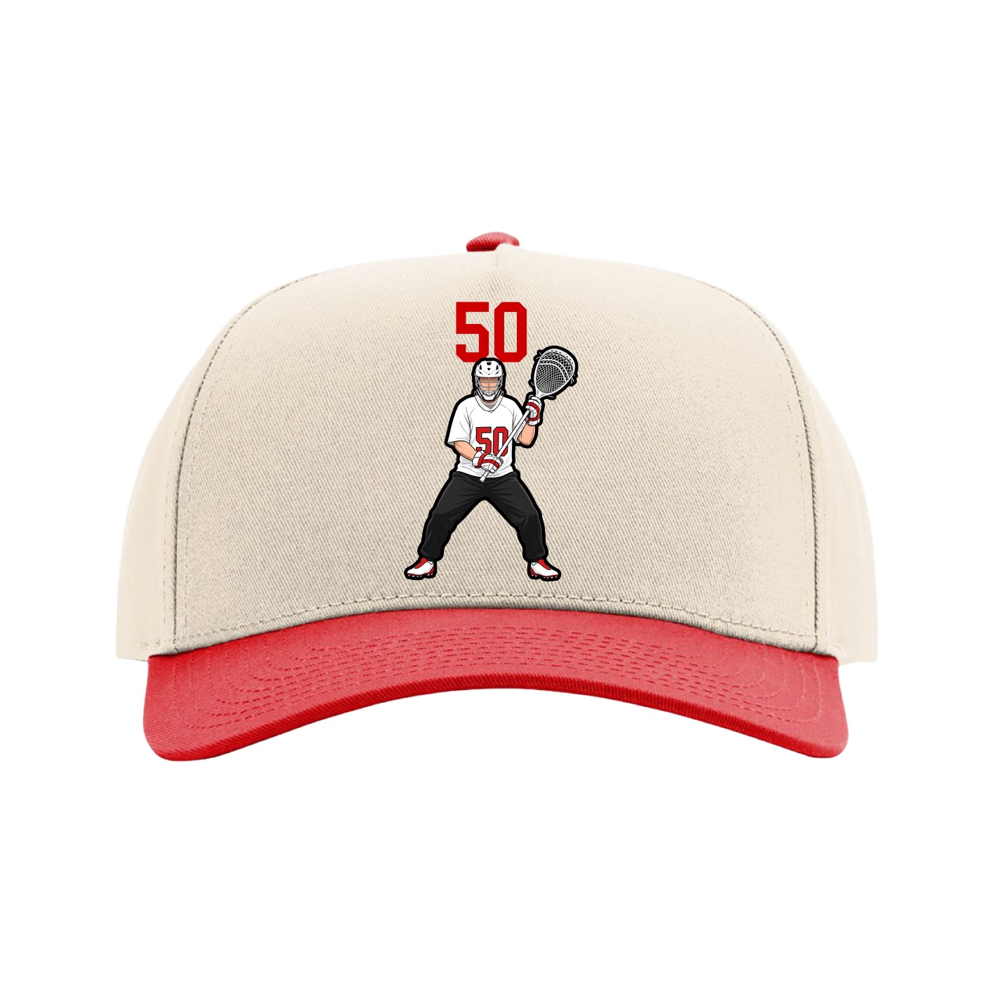 Full Fabric Five-Panel Champ Cap — Number Top in Cream/Red