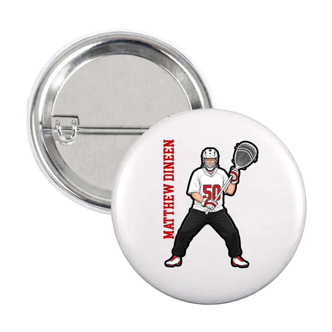 Game Day Button — Name Vertical in White