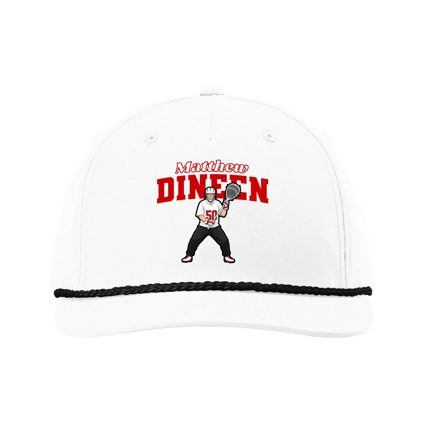 Five-Panel Classic Rope Cap — Name Arch in White