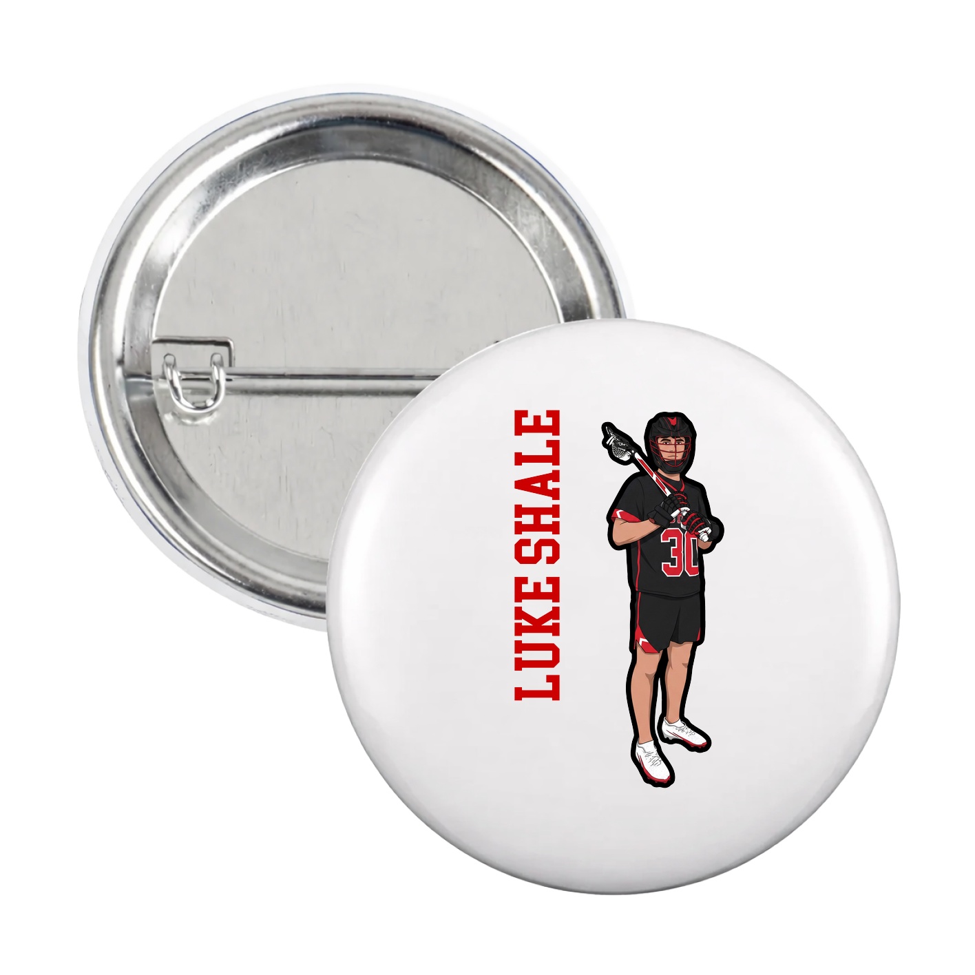 Game Day Button — Name Vertical in White