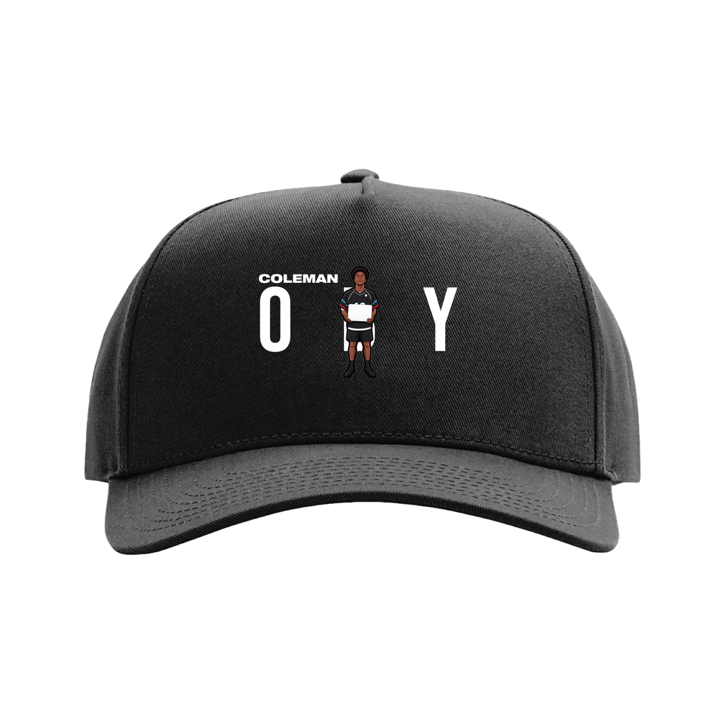 Full Fabric Five-Panel Champ Cap — Player Name in Black