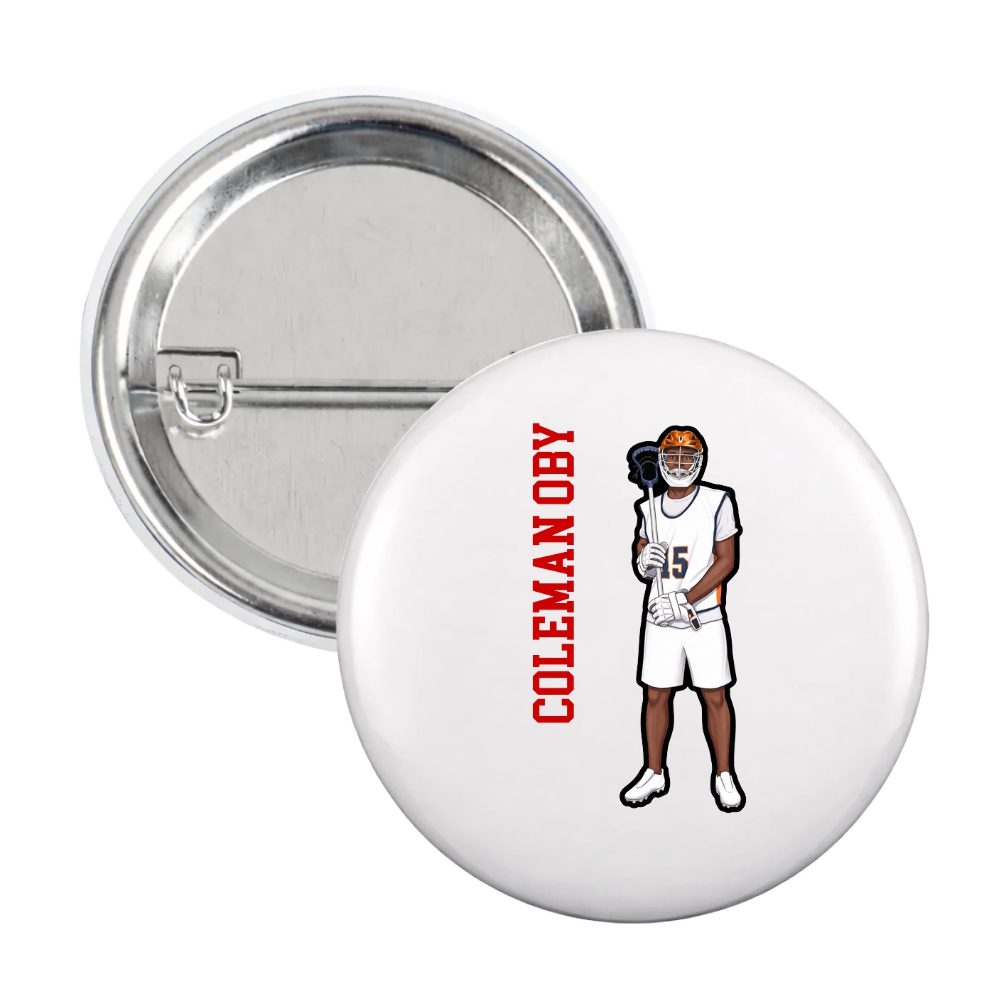 Game Day Button — Name Vertical in White