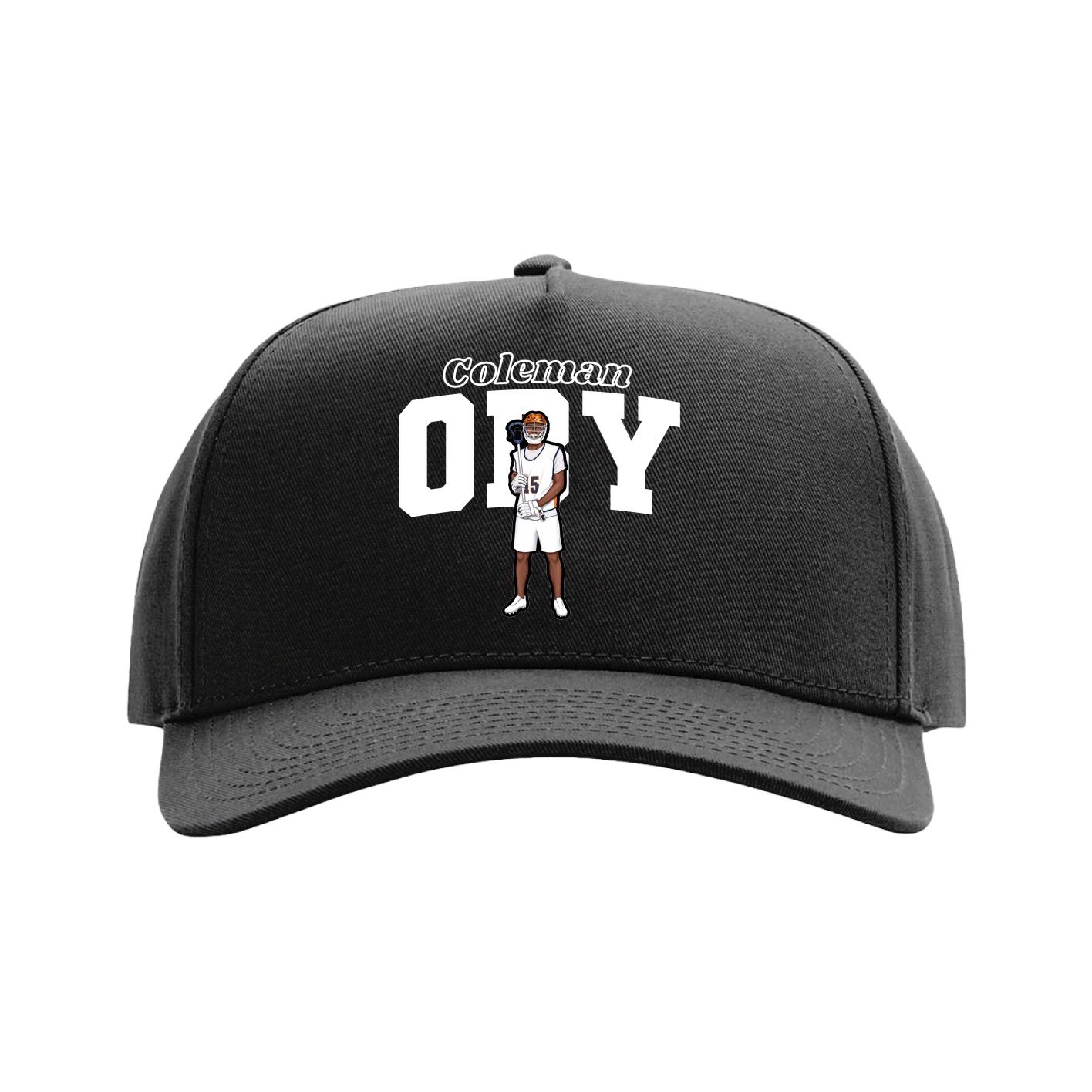 Full Fabric Five-Panel Champ Cap — Name Arch in Black