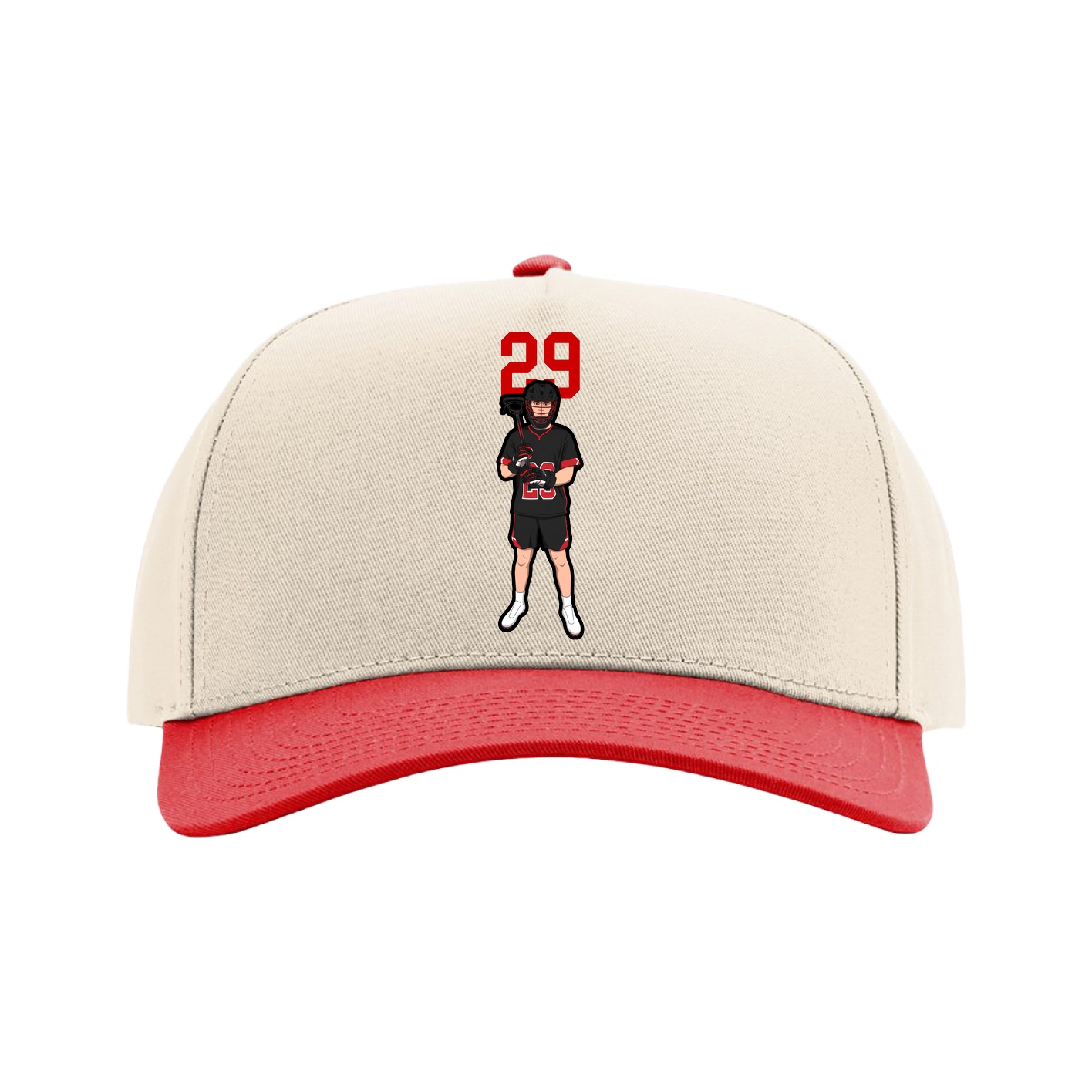 Full Fabric Five-Panel Champ Cap — Number Top in Cream/Red