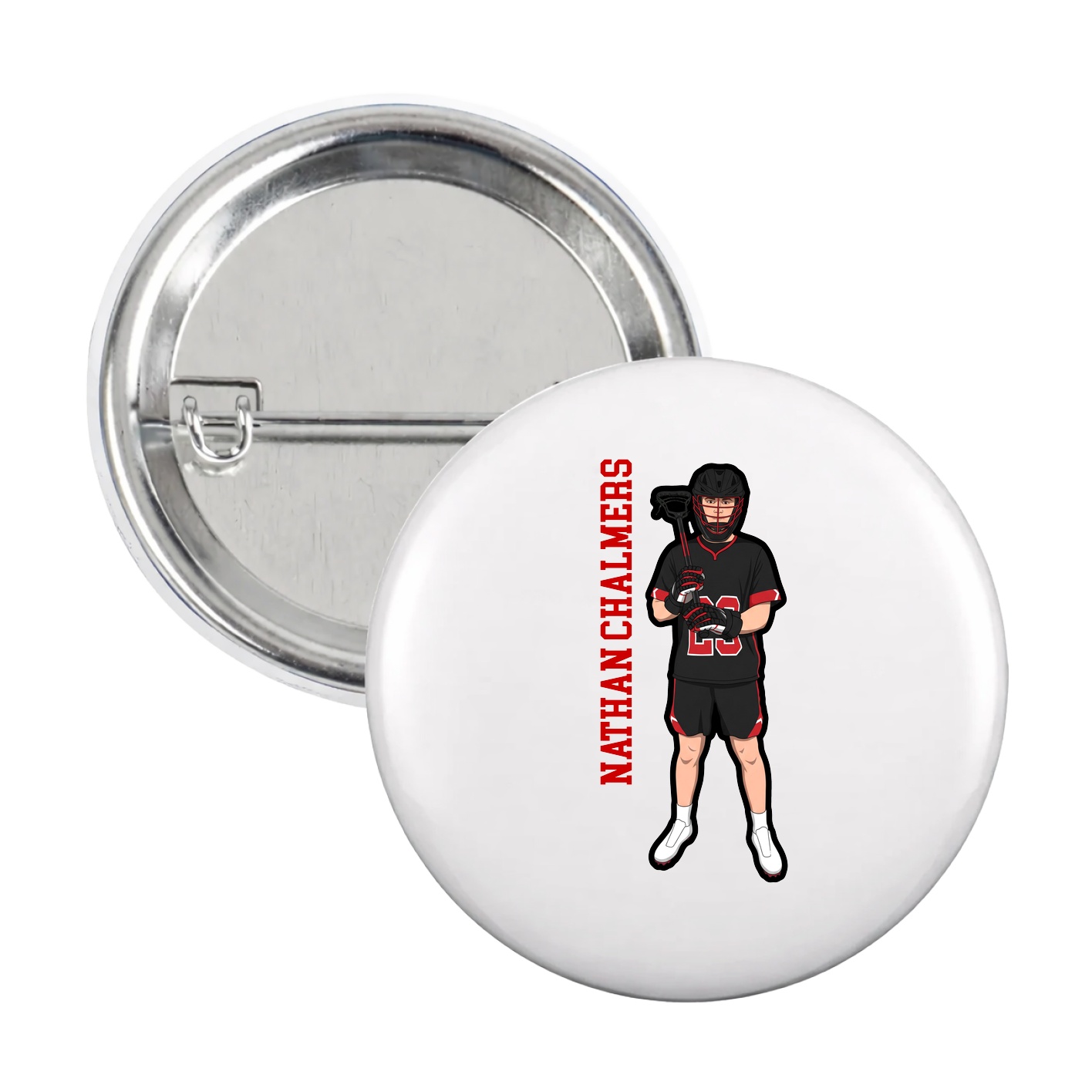 Game Day Button — Name Vertical in White