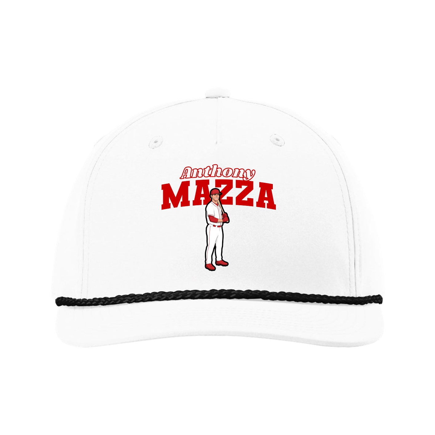 Five-Panel Classic Rope Cap — Name Arch in White