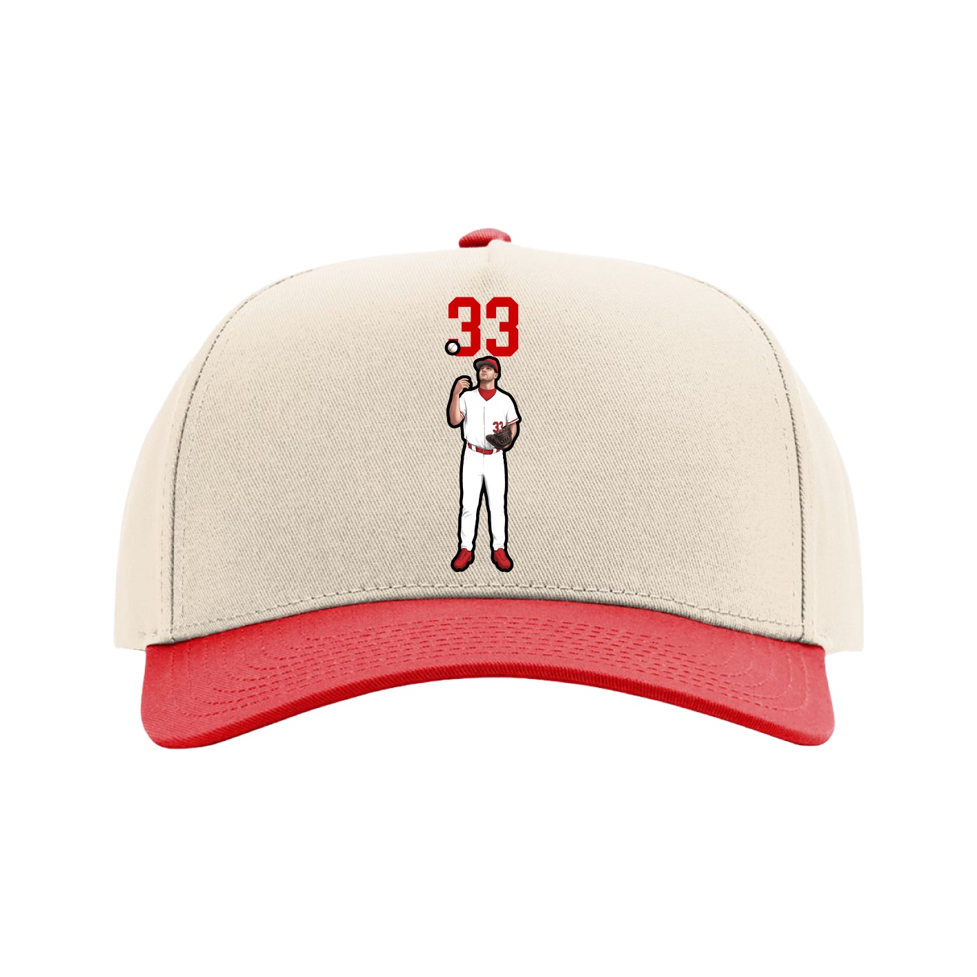 Full Fabric Five-Panel Champ Cap — Number Top in Cream/Red