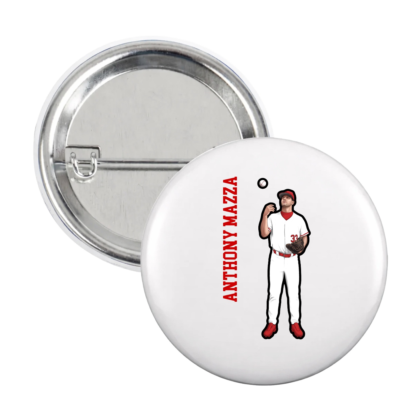 Game Day Button — Name Vertical in White