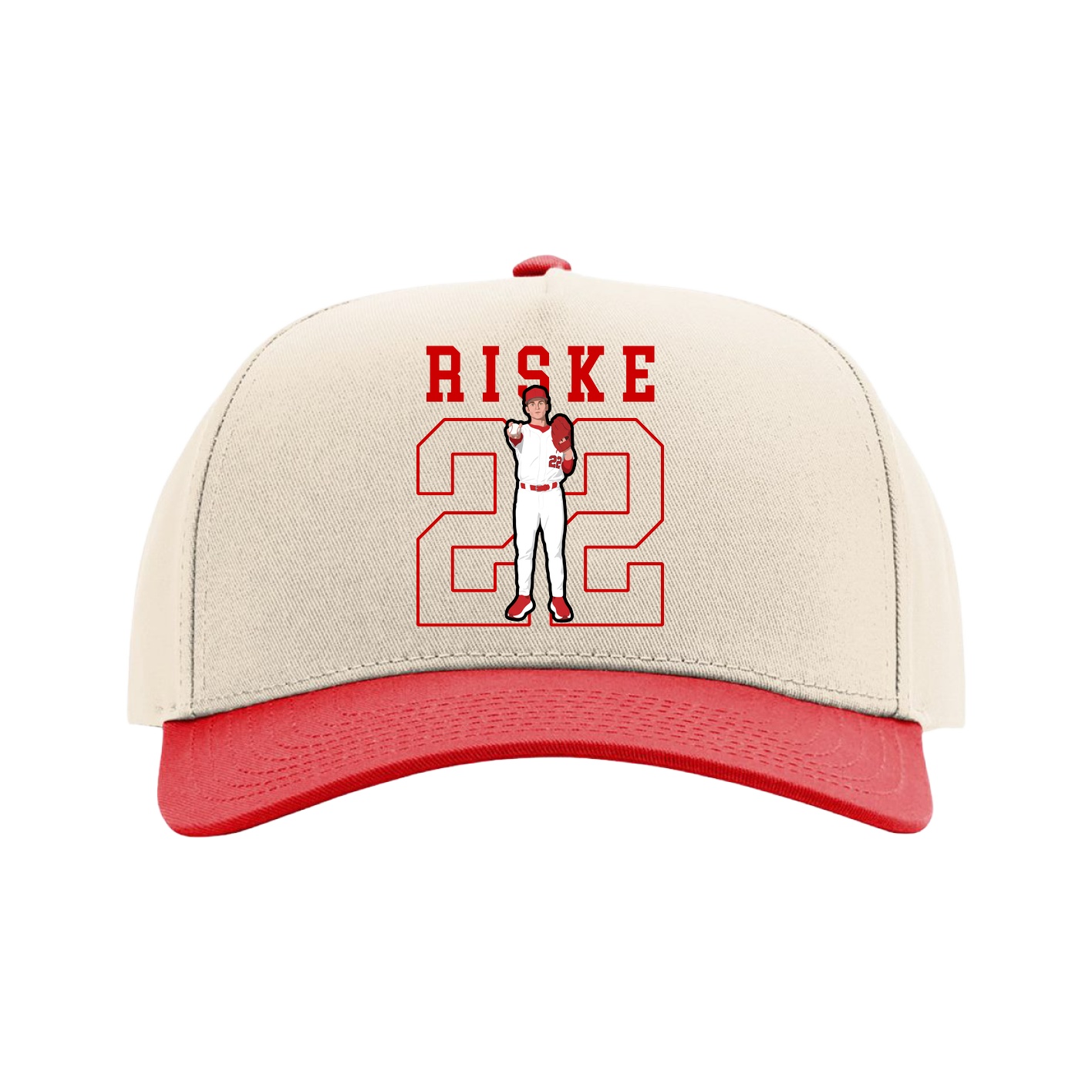 Full Fabric Five-Panel Champ Cap — Shirsey in Cream/Red