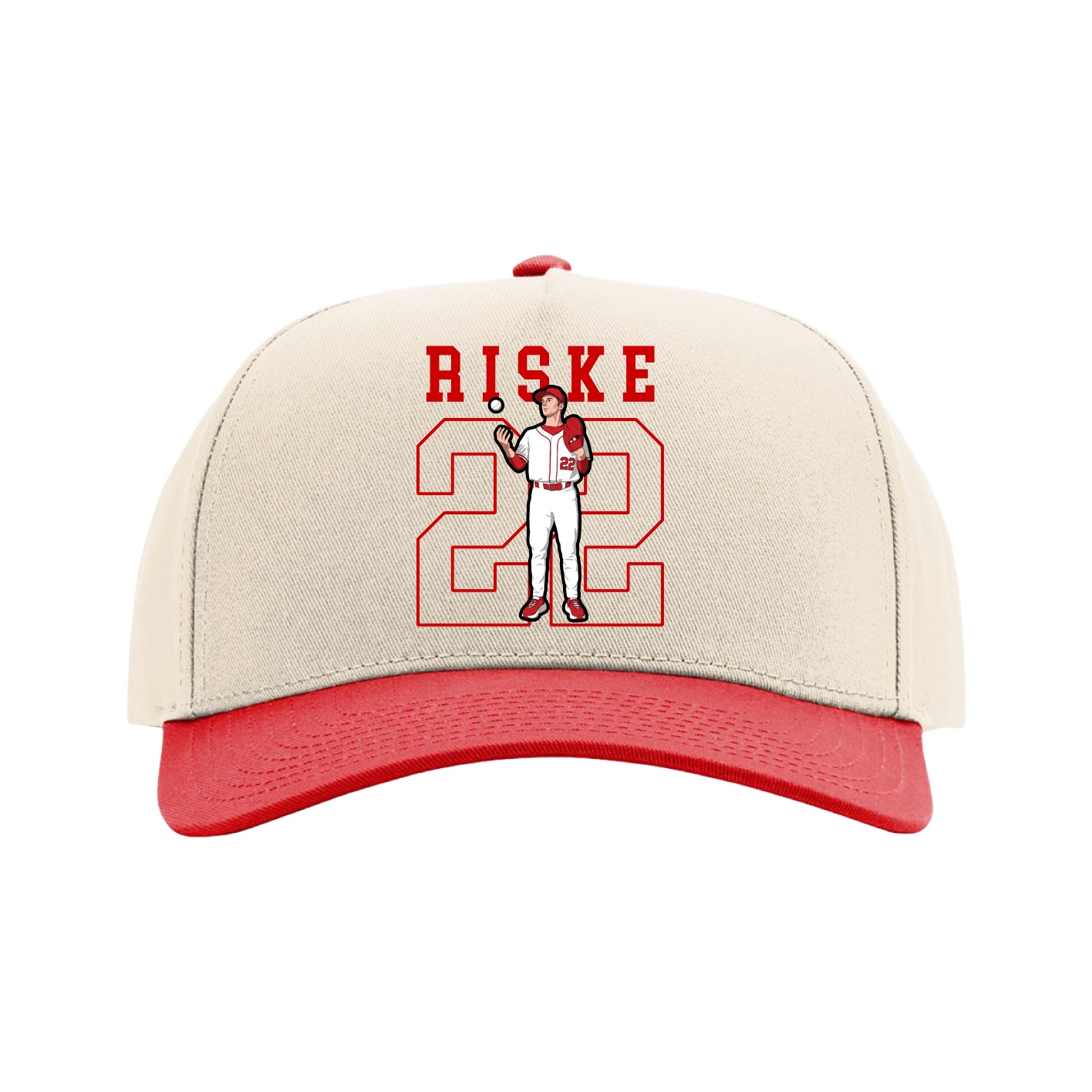 Full Fabric Five-Panel Champ Cap — Shirsey in Cream/Red