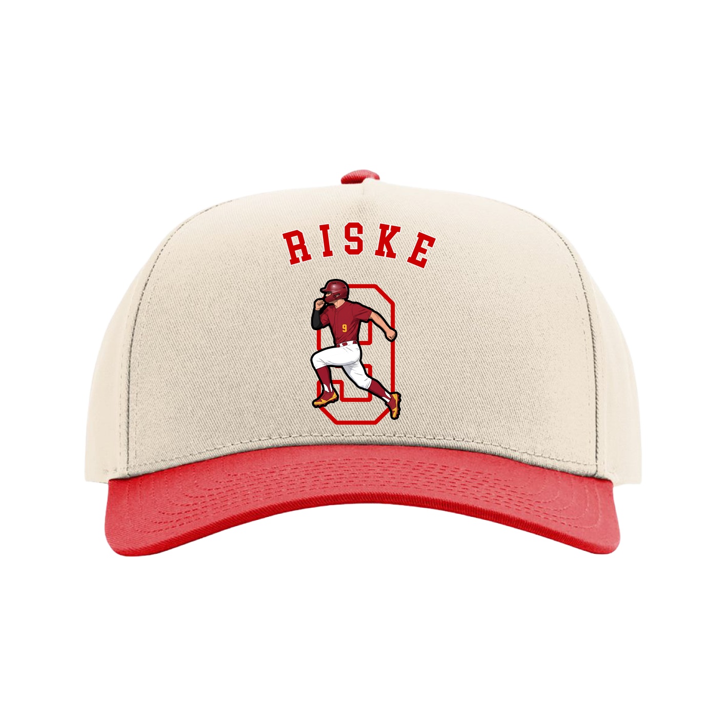Full Fabric Five-Panel Champ Cap — Shirsey Arch in Cream/Red