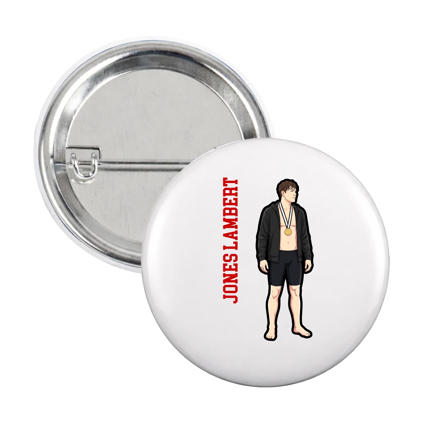Game Day Button — Name Vertical in White