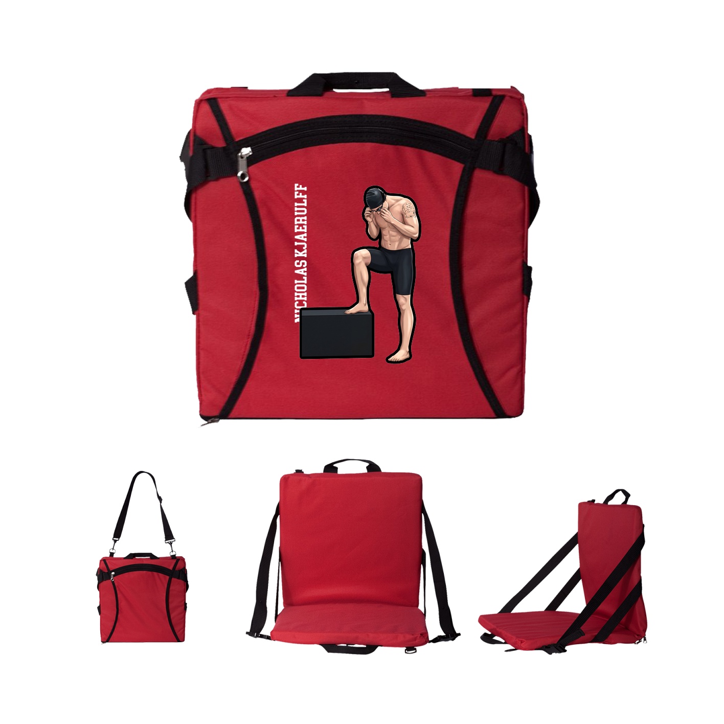 Folding Stadium Seat — Name Vertical in Red