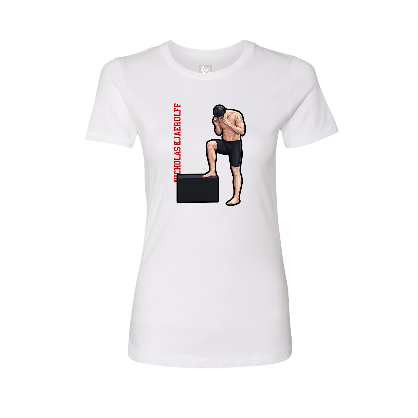 Fitted Women's Tee — Name Vertical in White