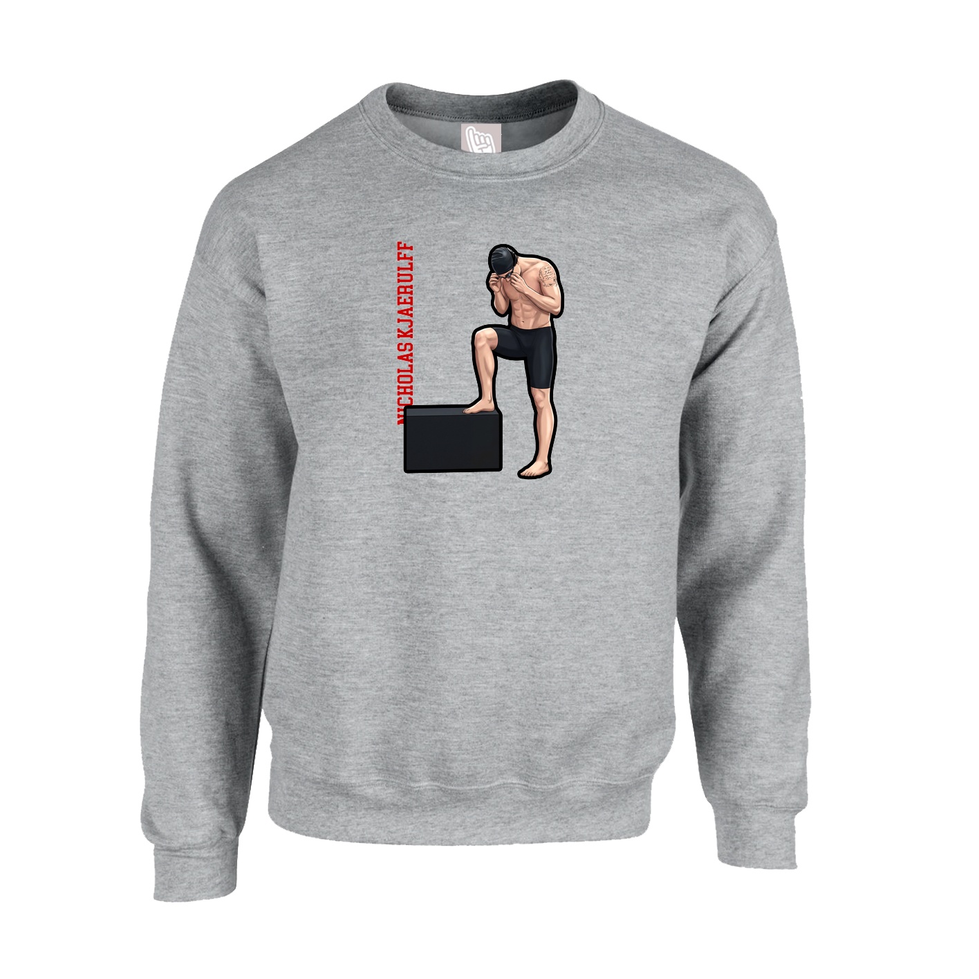 Fleece Crew — Name Vertical in Grey
