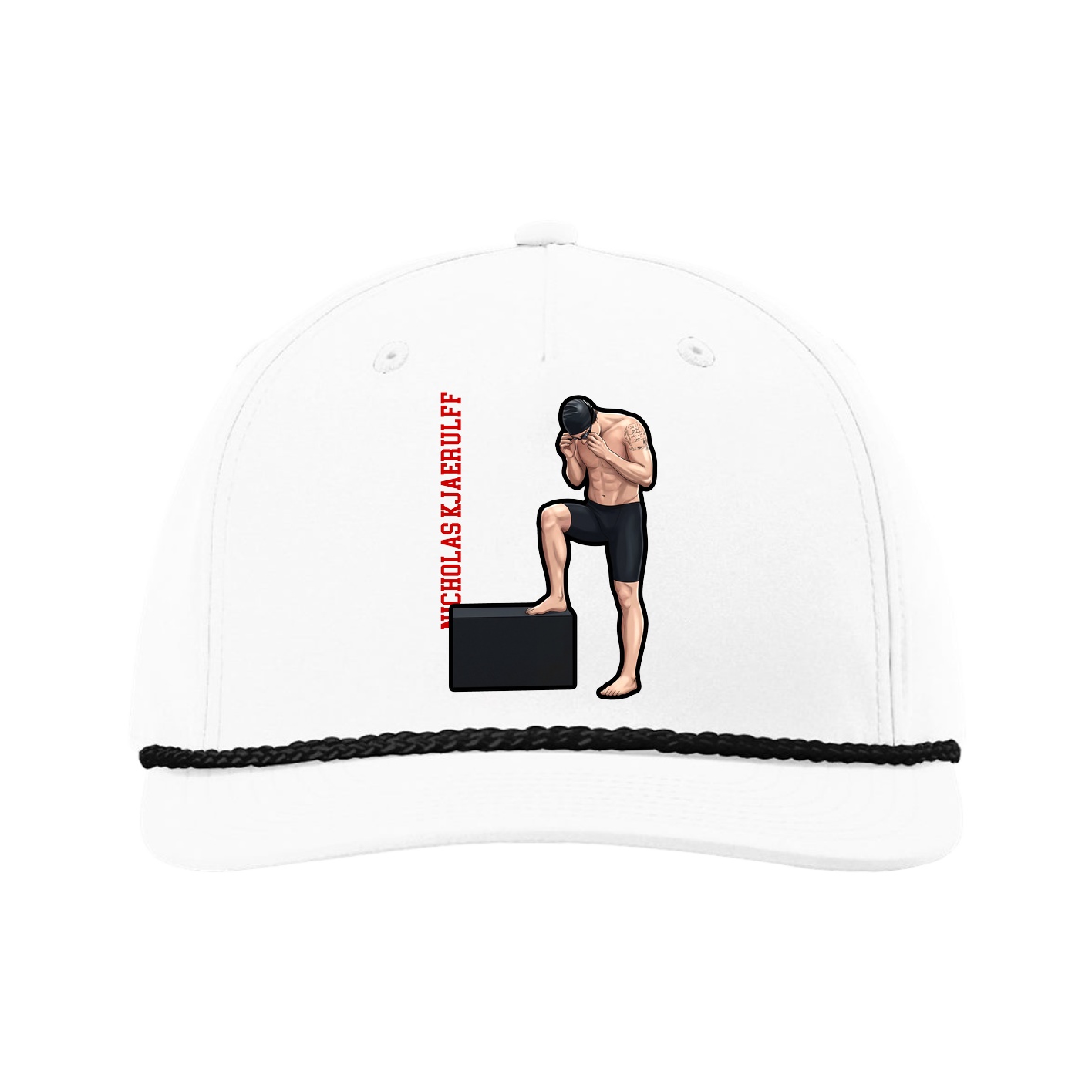 Five-Panel Classic Rope Cap — Name Vertical in White