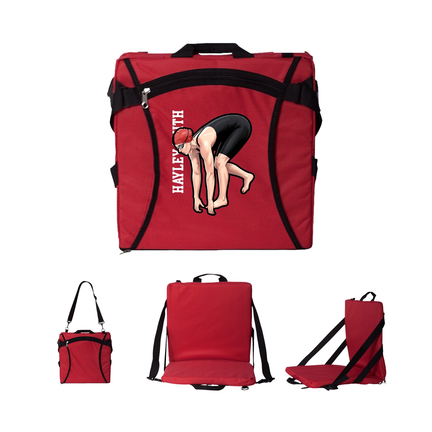 Folding Stadium Seat — Name Vertical in Red