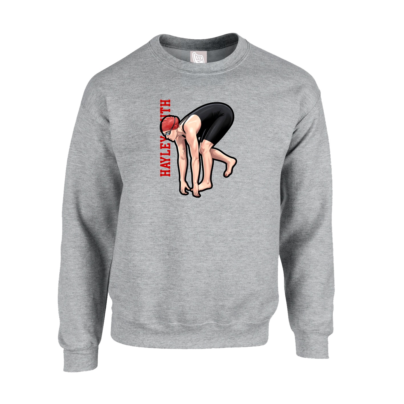 Fleece Crew — Name Vertical in Grey