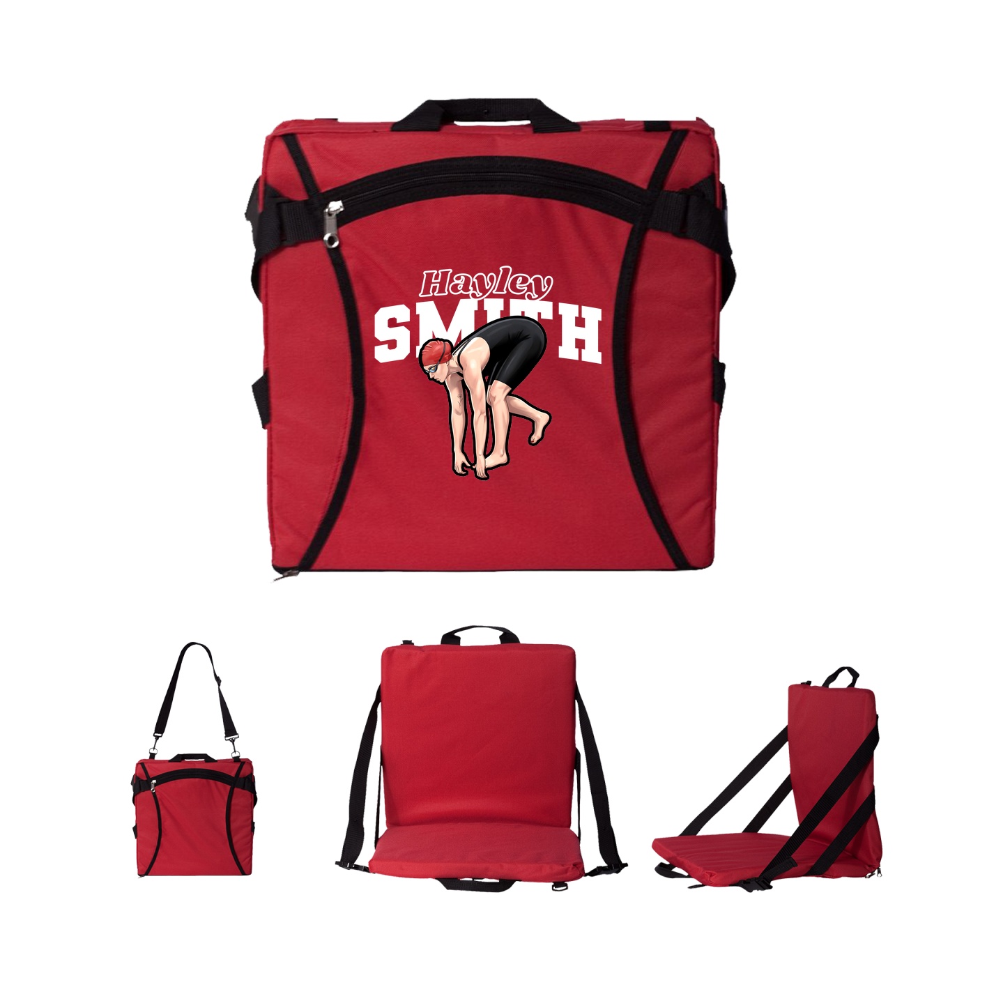 Folding Stadium Seat — Name Arch in Red