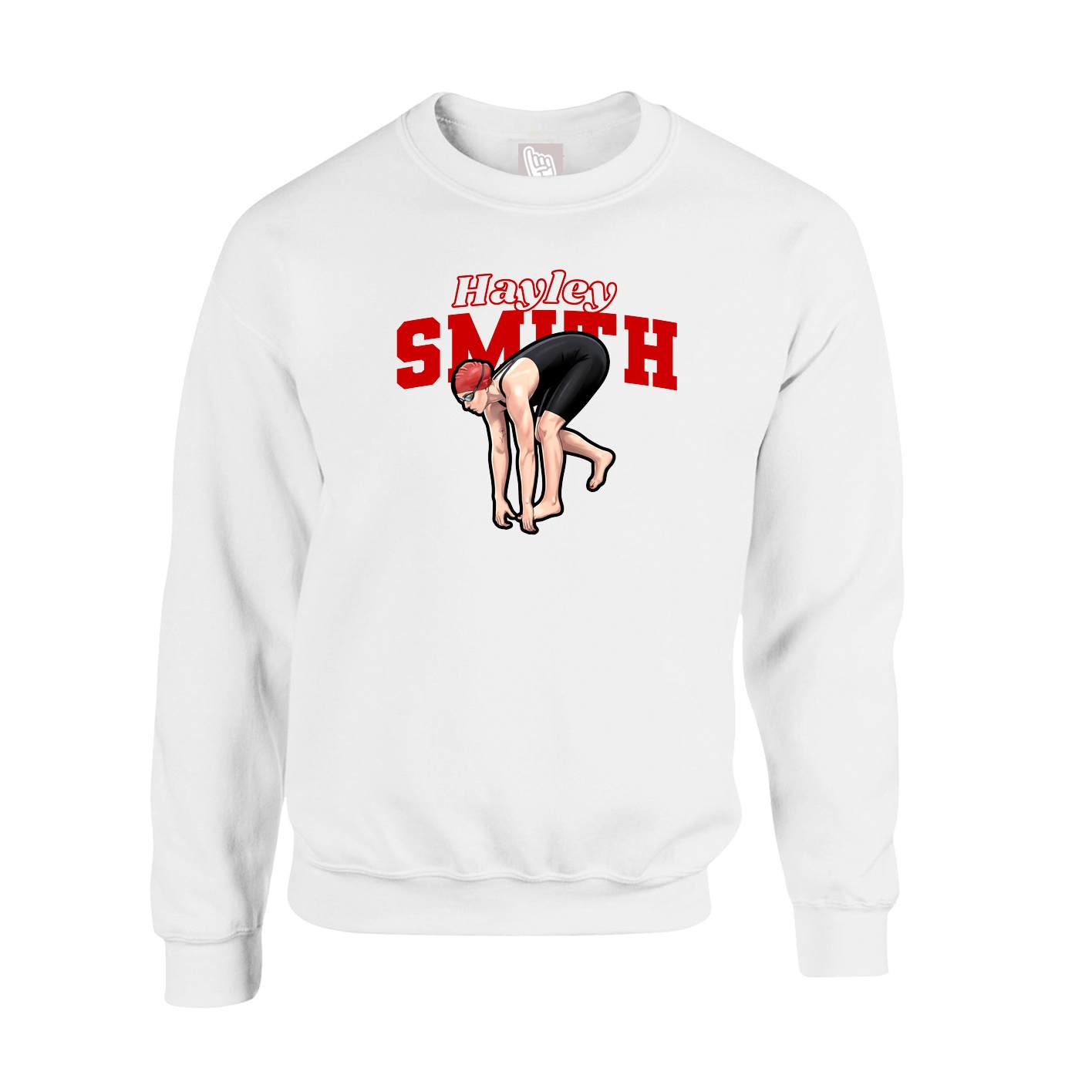 Fleece Crew — Name Arch in White