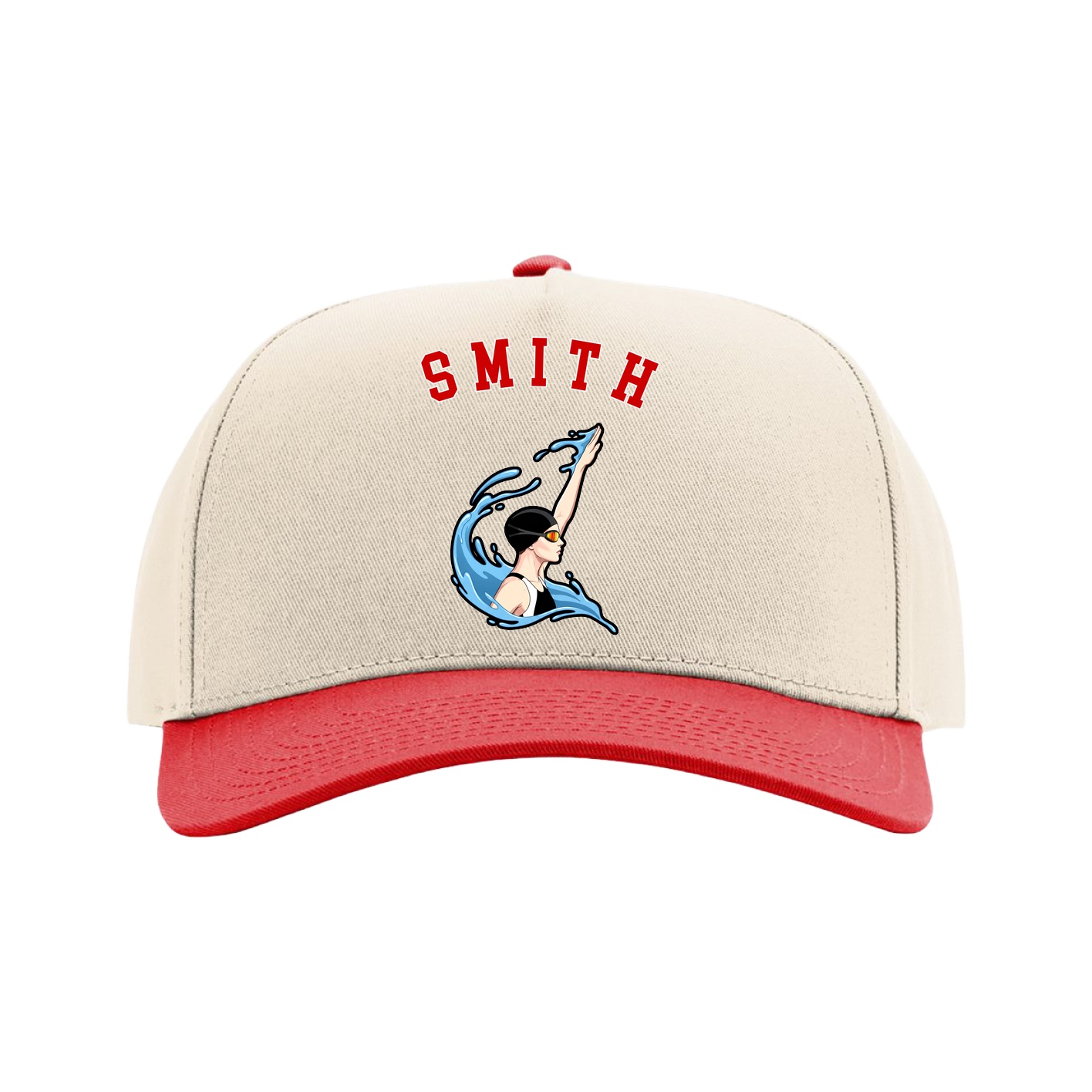 Full Fabric Five-Panel Champ Cap — Shirsey Arch in Cream/Red